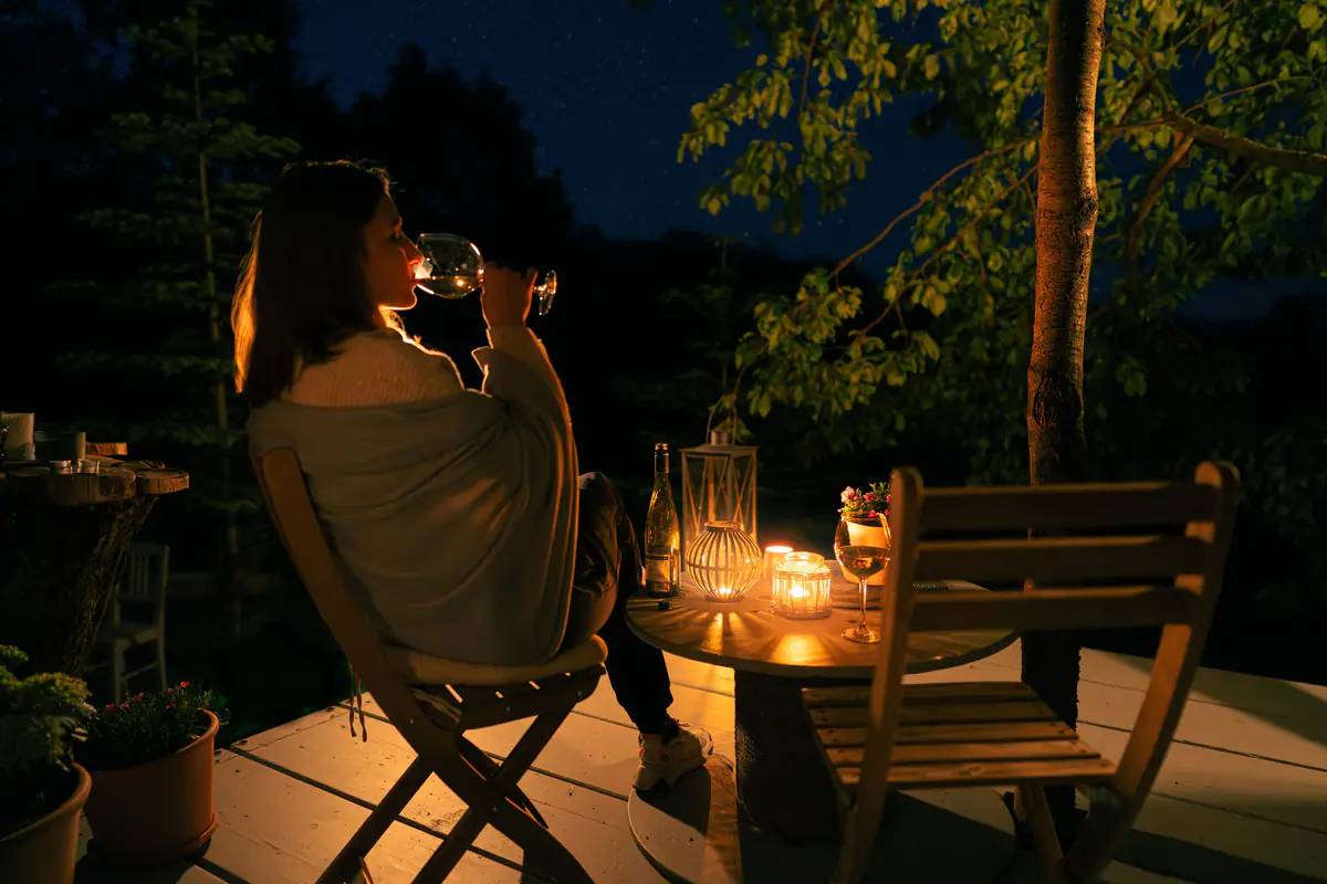 Table with candles at dusk
