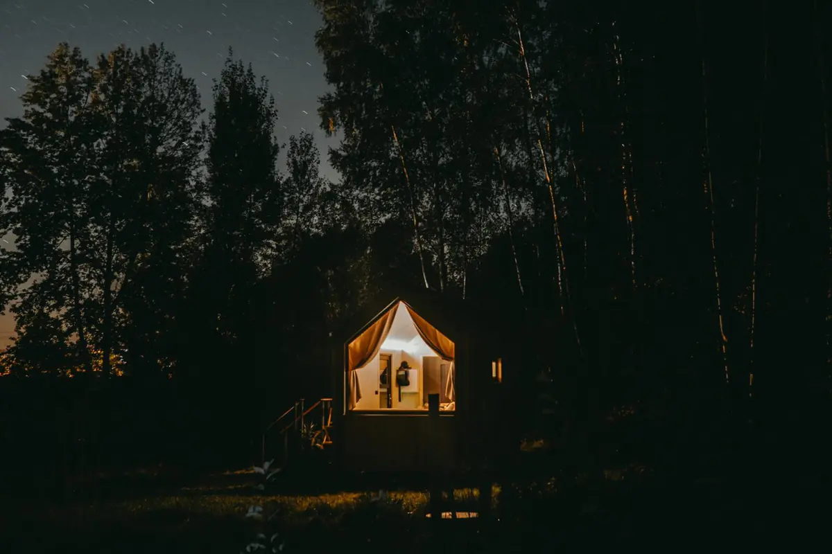 Glamping glowing at night