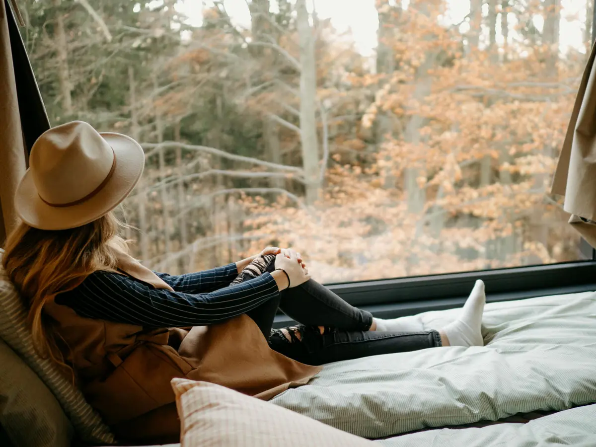 A view from the bed into the forest